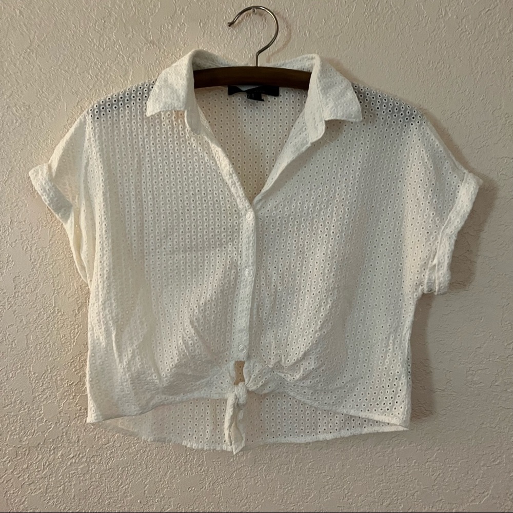 button up white crop top